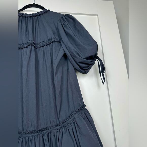 Cinq à Sept Jessalyn Cotton Blend Double Layer Navy Mini Dress Size Large - Picture 10 of 14